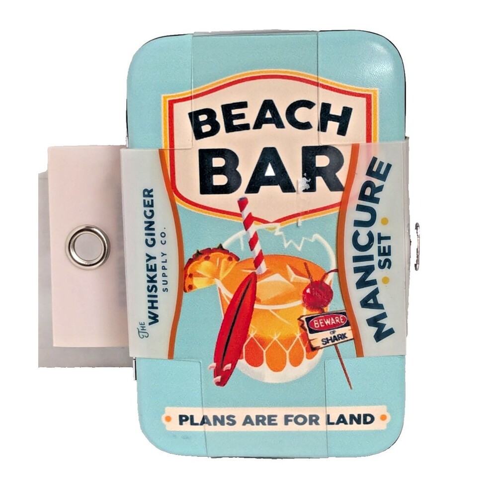 The Whiskey Ginger Beach Bar Manicure Set Aqua Blue Pineapple Tin Travel Gift